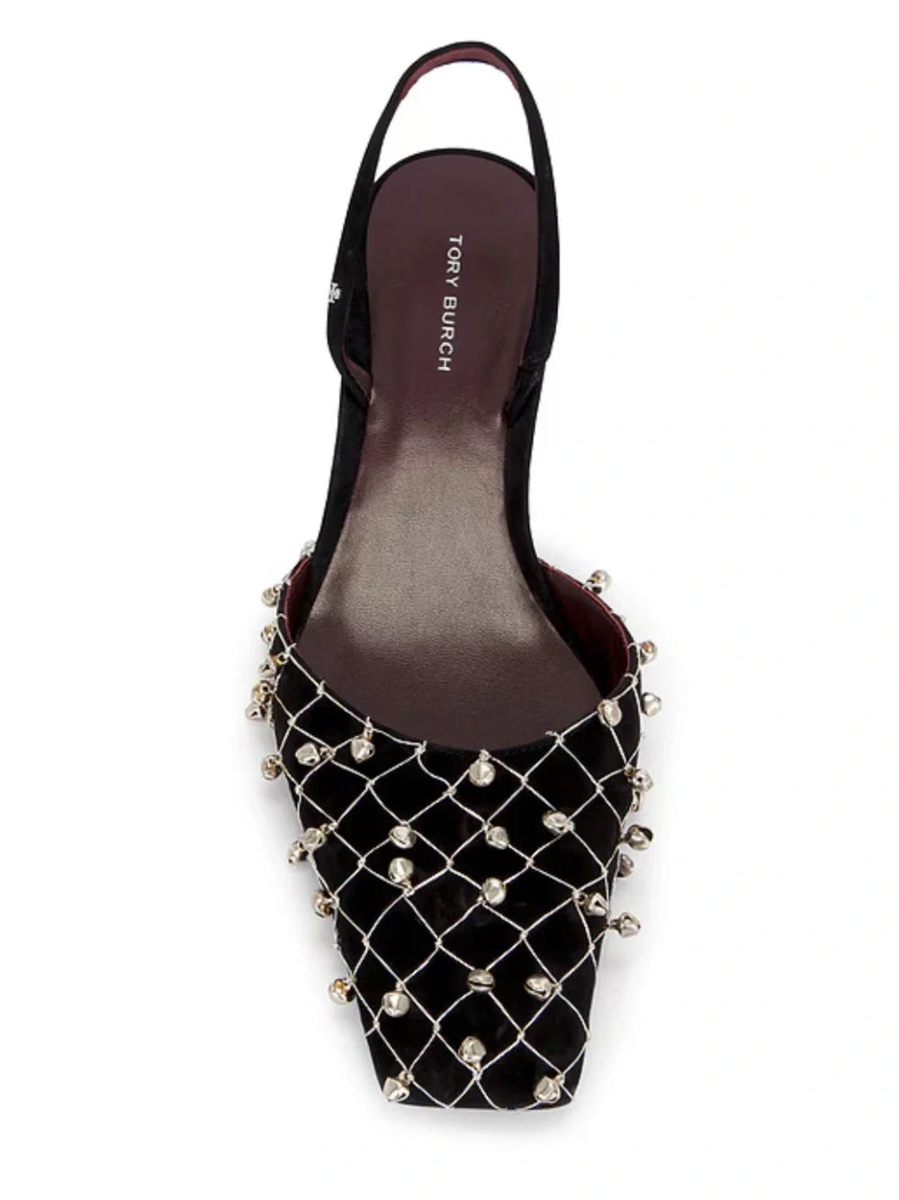 Tory Burch Bell Slingbacks Heels Black silver bell shoes Revolve 10
